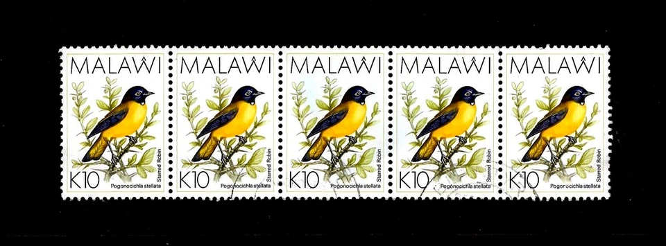 5X 1988 MALAVI, STARRED ROBIN, SG 804A, STRIP OF 5, FU - Image 1 of 2