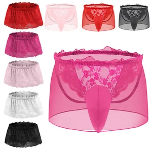 Men Underwear Sexy Shorts Lace Lingerie Teddy G-Sting Cosplay Sleepdress Mesh - Picture 1 of 84