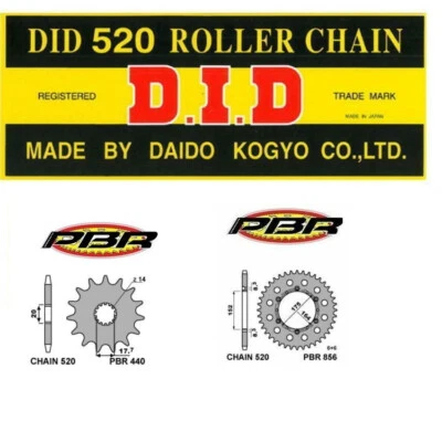 KIT/TRASMISSIONE YAMAHA YZ 125 1993 1996 CATENA DID 520 120 CORONA PIGNONE PBR - Immagine 1 di 3