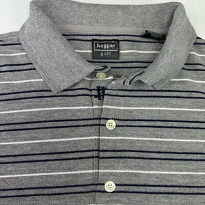 Haggar Golf Polo Shirt Mens L Gray Striped Short Sleeve Collared Casual Top - Picture 1 of 7