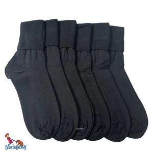 Buster Brown 6 Pairs Thin Black Womens 100% Cotton Ankle Socks Size 11/L - Picture 1 of 5