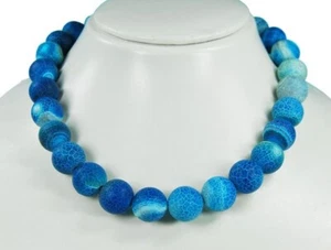 Heilstein Edelsteinkette aus blauem Crack-Achat in Kugelform Ø-14 mm - Picture 1 of 3