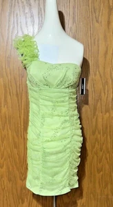 A BYER Size Small Ruched Dress Green Cocktail Party One Shoulder Wedding NWT - Picture 1 of 18