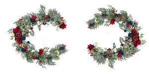2- Ling's moment 6’ Eucalyptus Garland with Flowers, Wedding, Navy Blue/Burgundy