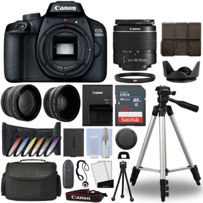 Canon EOS 4000D / Rebel T100 SLR Camera+ 18-55mm 3 Lens Kit+ 32GB Best Value Kit - Image 1 of 4