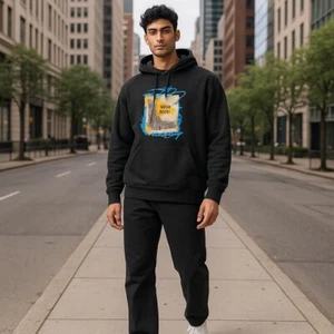 H&M Hoodie MED NYC State Of Mind The City Never Sleep Graphic Pullover Black - Picture 1 of 12