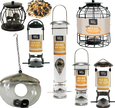 SEED FEEDER - Wild Bird Hanging Feed Holder kf Plastic Metal Cage Tube PawMits  - Image 1 of 4