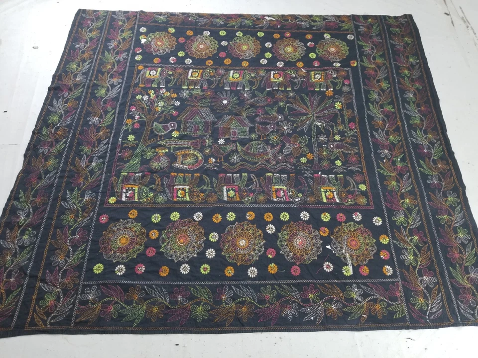 Vintage Indian Nakshi Kantha Hand Embroidered Quilt 220x196cm - Image 1 of 4