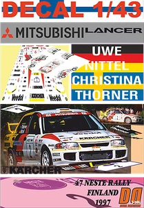 DECAL 1/43 MITSUBISHI LANCER EVO III UWE NITTEL R.FINLAND 1997 7th (02) - Picture 1 of 1