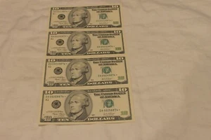2003 BEP $10 UNCUT *STAR* NOTE SHEET OF 4 UNCIRCULATED LOW SERIAL # - Picture 1 of 6