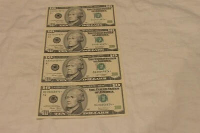 2003 BEP $10 UNCUT *STAR* NOTE SHEET OF 4 UNCIRCULATED LOW SERIAL # - Image 1 of 4