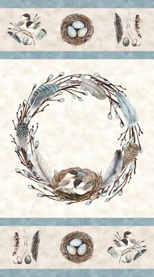 Paneles de tela acolchado pájaros corona naturaleza 24"x44" pulgadas 100 % algodón  Foto 1 de 4