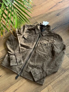 Reiss Pike Suede Zip Through Trucker Jacket in Light Charcoal Grey Size M - Picture 1 of 11