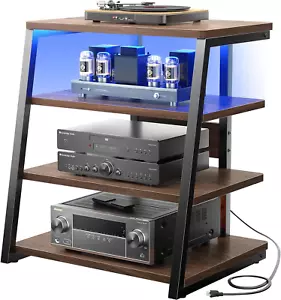 4-Tier AV Media Stand with Power Strips, Corner TV Stand with LED Lights, Rack A - Picture 1 of 12