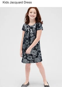 Gap Kids Girl Jacquard Dress Metallic Silver Navy Blue Size Medium /NWT - Picture 1 of 12