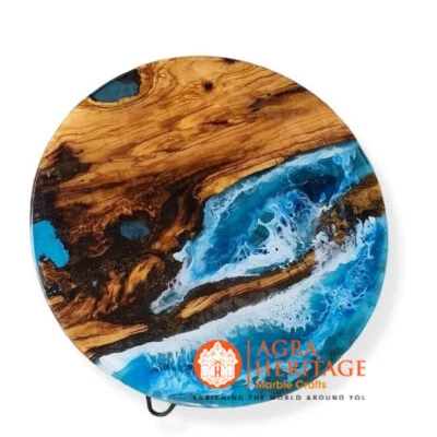 Ocean Wave Epoxy Resin Top Coffee Table, Handmade Furniture, Epoxy Console Table - Image 1 of 3