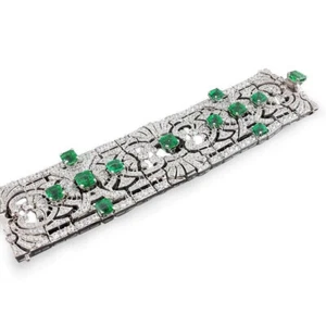 Asscher Shape Green Lab Created Emerald Art Deco Style Designer Bracelet - Picture 1 of 4