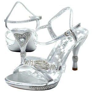 New women's shoes stilettos rhinestones buckle wedding prom bridal party silver - Picture 1 of 11