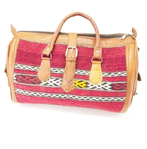 "Bolso de fin de semana de alfombra de lona Kilim de cuero de 18"" azteca marroquí vintage" - Imagen 1 de 17