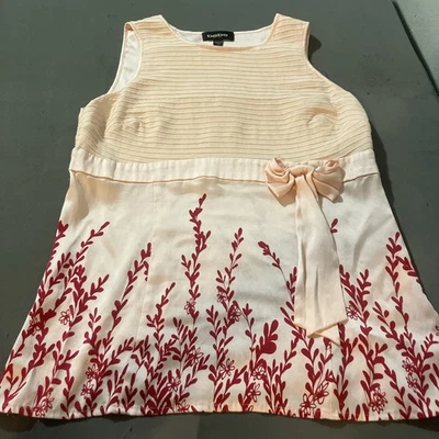 Bebe Rosa Floral Mezcla Seda Mediana Jersey Top con Cinta Foto 1 de 4