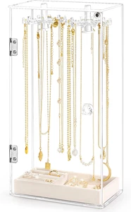 Necklace Holder, Acrylic Jewelry Organizer with 24 Hooks, Rotation Clear Necklac - Picture 1 of 12