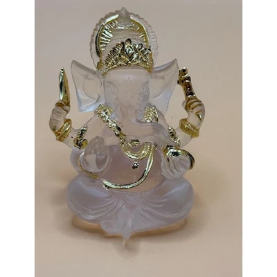Crystal Ganesha Figurine Gold Trimmed Hindu God Elephant Sculpture Home Decor - Image 1 of 4