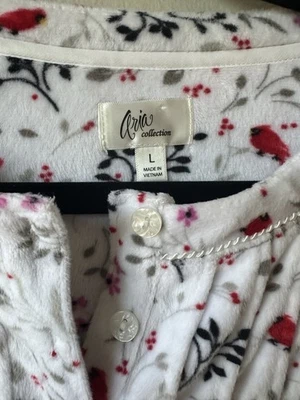 Camisón Aria Collection Rojo Cardinal Pájaros Grande Pullover Bolsillos Laterales Terciopelo Foto 1 de 4