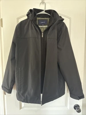 Abrigo Chaqueta Croft & Barrow Hombre Invierno Talla Mediana Negro Extraíble Capucha Cremallera Foto 1 de 4