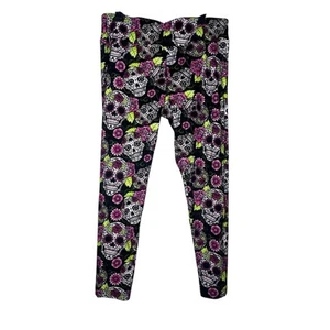 NoBo Womens Sugar Skull High Rise Halloween Sueded Leggings size 2XL XXL/19 - Picture 1 of 9