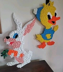 Palomitas de Plástico Decoraciones Pascua Años 70, (Juego 2) 1 Conejo y 1 Pato - Imagen 1 de 5