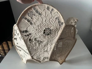 Large Lace Lampshade, Beige Perforated Fan-Shaped Light, Vintage - Picture 1 of 12