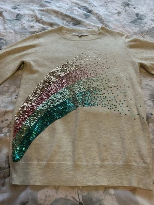 Ladies cream / ivory Jumper From next Size 6 with rainbow sequin 🌈 - Image 1 of 4