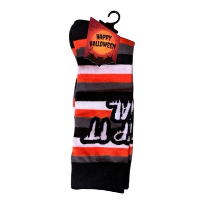Halloween Striped Socks NWT Size 6–12.5 Black Orange White Spirit Vibes - Image 1 of 2