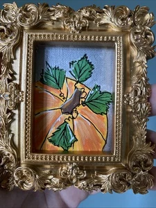 Kürbis, Herbst, Original Gemälde auf Papier, 3/3,5 gerahmt, Gold, Miniatur, klein, Mini - Bild 1 von 5