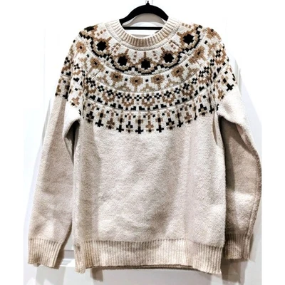 d&co. Suéter Heritage Fair Isle Estampado Nórdico Neutro Talla Pequeña - Denim & Co.  Foto 1 de 4