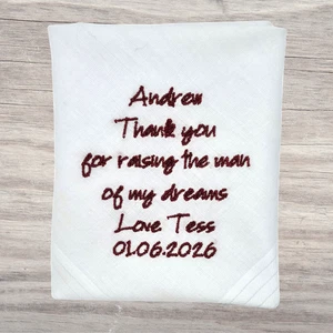Father in Law Custom Handkerchief - Embroidered Personalised Wedding Hanky - Picture 1 of 5