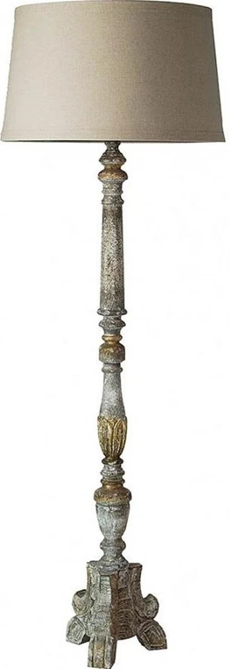 Abajur de assoalho de madeira esculpida - cinza desgastado e dourado - Imagem 1 de 1