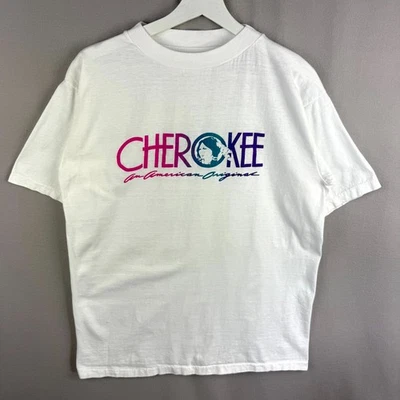 Camiseta Cherokee De Colección Años 80 Para Hombre Grande Blanca Puntada Única Promoción Indio Americano Foto 1 de 4