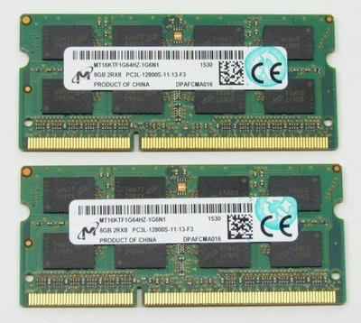 Micron 16GB(2x8GB) MT16KTF1G64HZ-1G6N1 PC3L-12800S DDR3L SODIMM Laptop Memory - Image 1 of 3