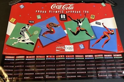 Póster calendario deportivo olímpico Coca-Cola 1988 vintage 60 años estilo Art Deco Foto 1 de 4