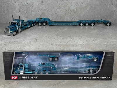 1/64 Peterbilt 389 w/ Fontaine Magnitude Lowboy w/ Jeep & Stinger Aqua/Black DCP - Image 1 of 4