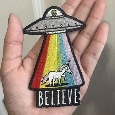 UFO Embroidered Sew-On Patch Sci-Fi Alien Unicorn Hot Topic USED  - Image 1 of 3