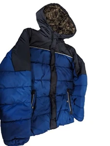 Swiss Tech Puffer Jacke Mantel Kapuze Jungen XL 14/16 blau schwarz Fleece gefüttert Kunstfell - Bild 1 von 11