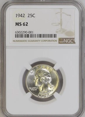 1942 25C Washington Quarter Dollar NGC MS62  6302290-001 - Image 1 of 2