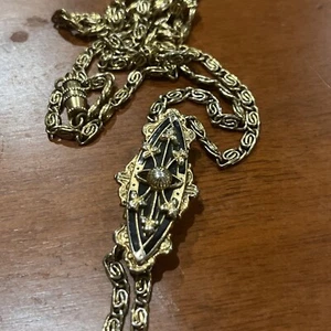 Vintage Emaille goldfarbene Lariat Slide Halskette  - Bild 1 von 11