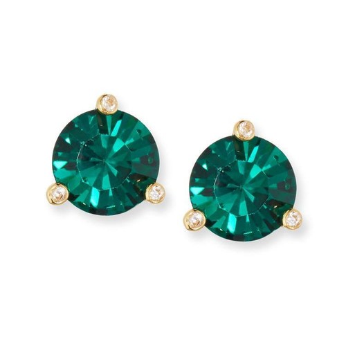 Orecchino a perno tondo Kate Spade Rise Shine simulato verde smeraldo placcato oro nuovo con etichette