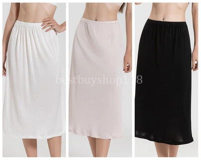 Mujeres 100% Seda Morera Medio Slip Faldas Chemise Largo Midi Falda Interior Lencería Foto 1 de 4