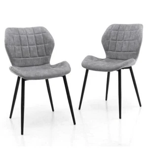 Dining Chairs Set of 2 with Padded Back Metal Legs and Adjustable Foot Pads-Gray - Picture 1 of 5