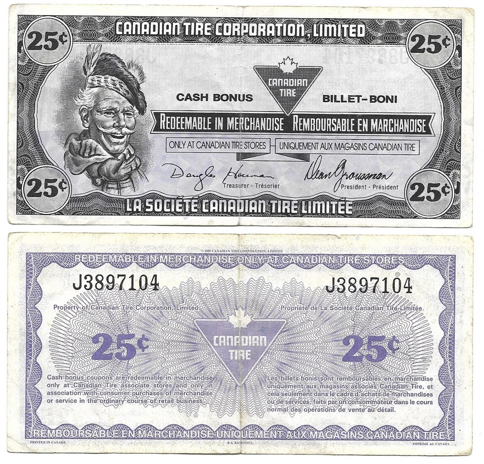 CTC Canadian Tire Money 1989 Coupon 25c Canada Old Note G - Image 1 of 1
