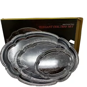 Set di 3 vassoi ovali eleganti vintage metà secolo cromato brillante - Foto 1 di 12